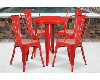 BLNK Chauncey Commercial Round Metal Indoor-Outdoor Table Set with 4 Cafe Chairs