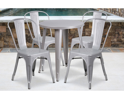 BLNK Chauncey Commercial Round Metal Indoor-Outdoor Table Set with 4 Cafe Chairs