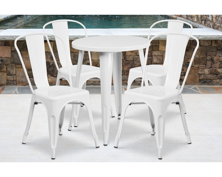 BLNK Chauncey Commercial Round Metal Indoor-Outdoor Table Set with 4 Cafe Chairs