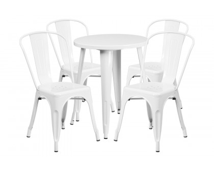 BLNK Chauncey Commercial Round Metal Indoor-Outdoor Table Set with 4 Cafe Chairs