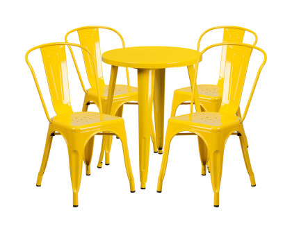 BLNK Chauncey Commercial Round Metal Indoor-Outdoor Table Set with 4 Cafe Chairs - Yellow