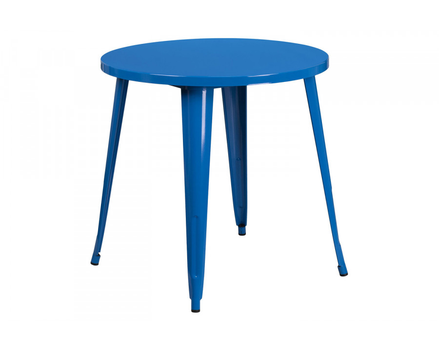 BLNK Jeffrey Commercial Round Metal Indoor-Outdoor Table - Blue