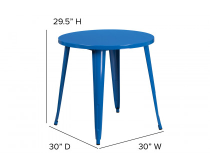 BLNK Jeffrey Commercial Round Metal Indoor-Outdoor Table - Blue