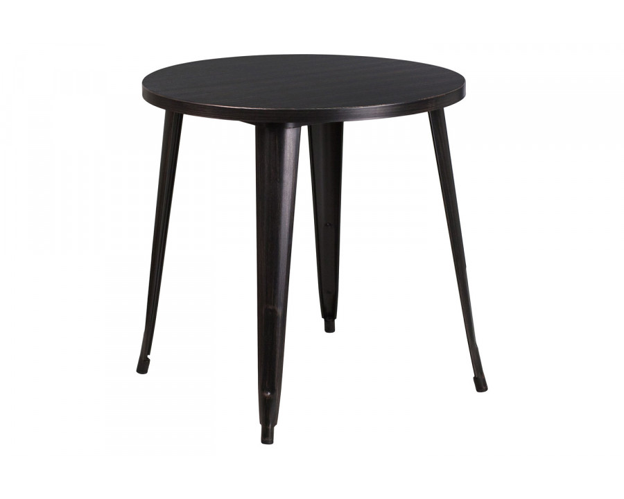 BLNK Jeffrey Commercial Round Metal Indoor-Outdoor Table - Black/Antique