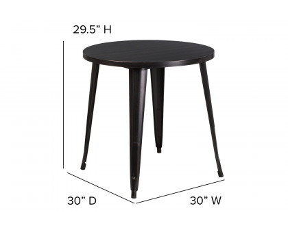 BLNK Jeffrey Commercial Round Metal Indoor-Outdoor Table - Black/Antique