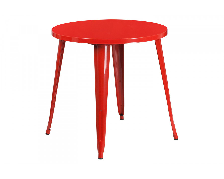 BLNK Jeffrey Commercial Round Metal Indoor-Outdoor Table - Red