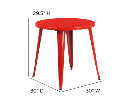 BLNK Jeffrey Commercial Round Metal Indoor-Outdoor Table - Red