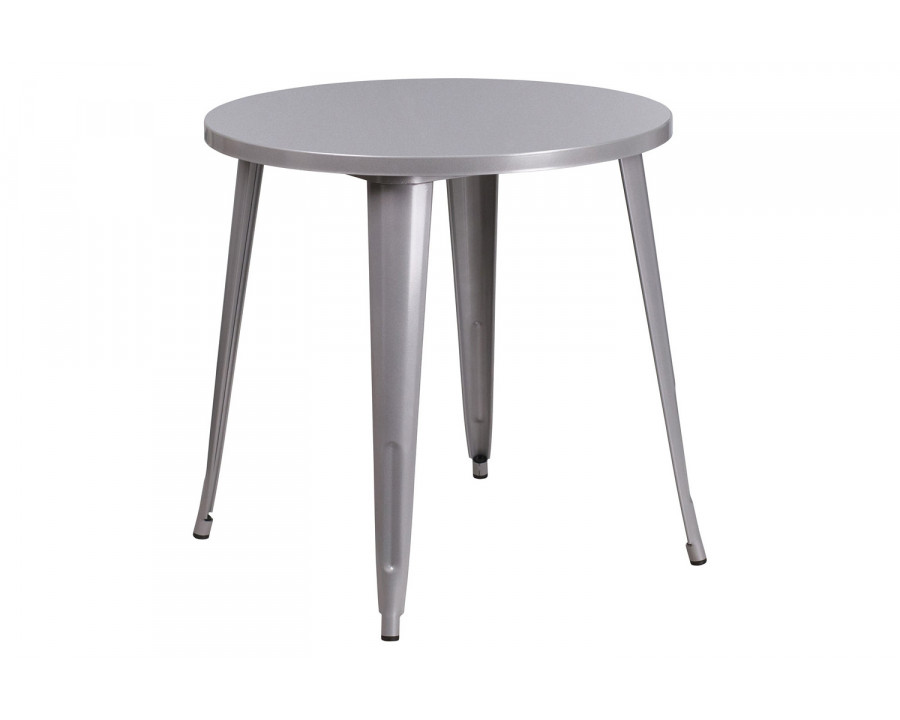 BLNK Jeffrey Commercial Round Metal Indoor-Outdoor Table - Silver