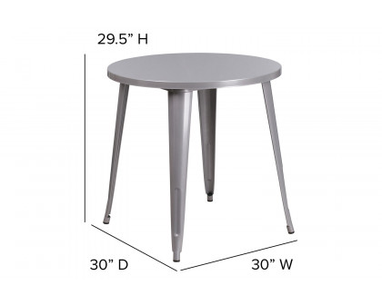 BLNK Jeffrey Commercial Round Metal Indoor-Outdoor Table - Silver