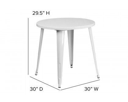 BLNK Jeffrey Commercial Round Metal Indoor-Outdoor Table - White