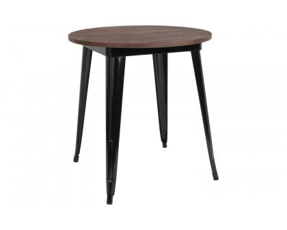 BLNK Jeffrey Round Metal Indoor Table with Walnut Rustic Wood Top