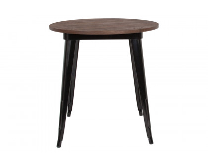 BLNK Jeffrey Round Metal Indoor Table with Walnut Rustic Wood Top - Black