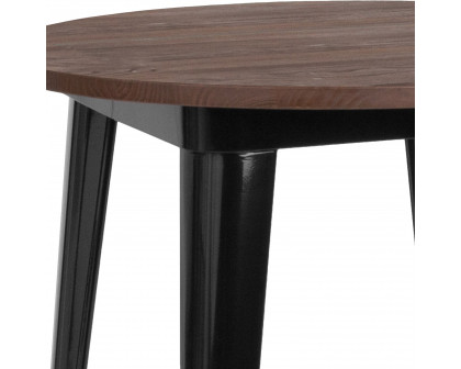 BLNK Jeffrey Round Metal Indoor Table with Walnut Rustic Wood Top - Black