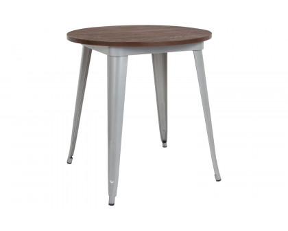 BLNK Jeffrey Round Metal Indoor Table with Walnut Rustic Wood Top