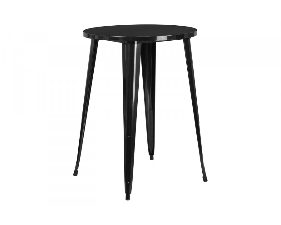 BLNK Philip Commercial Round Metal Indoor-Outdoor Bar Height Table - Black