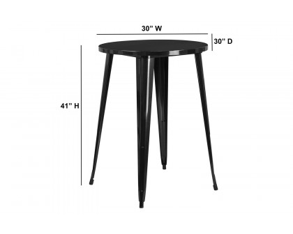 BLNK Philip Commercial Round Metal Indoor-Outdoor Bar Height Table - Black