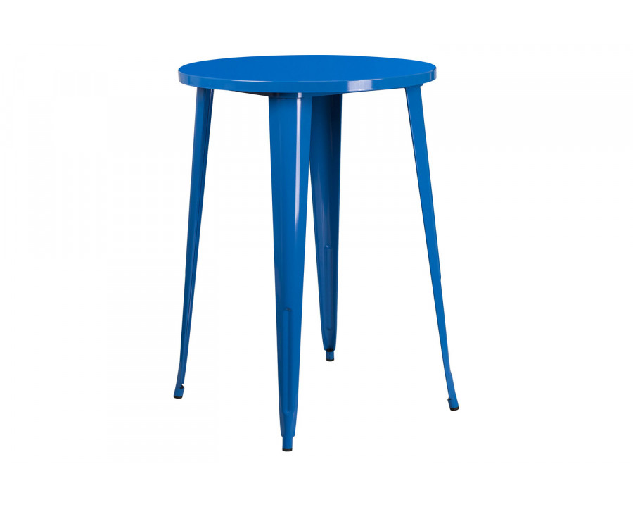 BLNK Philip Commercial Round Metal Indoor-Outdoor Bar Height Table - Blue