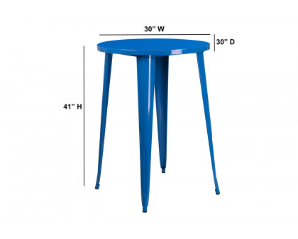 BLNK Philip Commercial Round Metal Indoor-Outdoor Bar Height Table - Blue