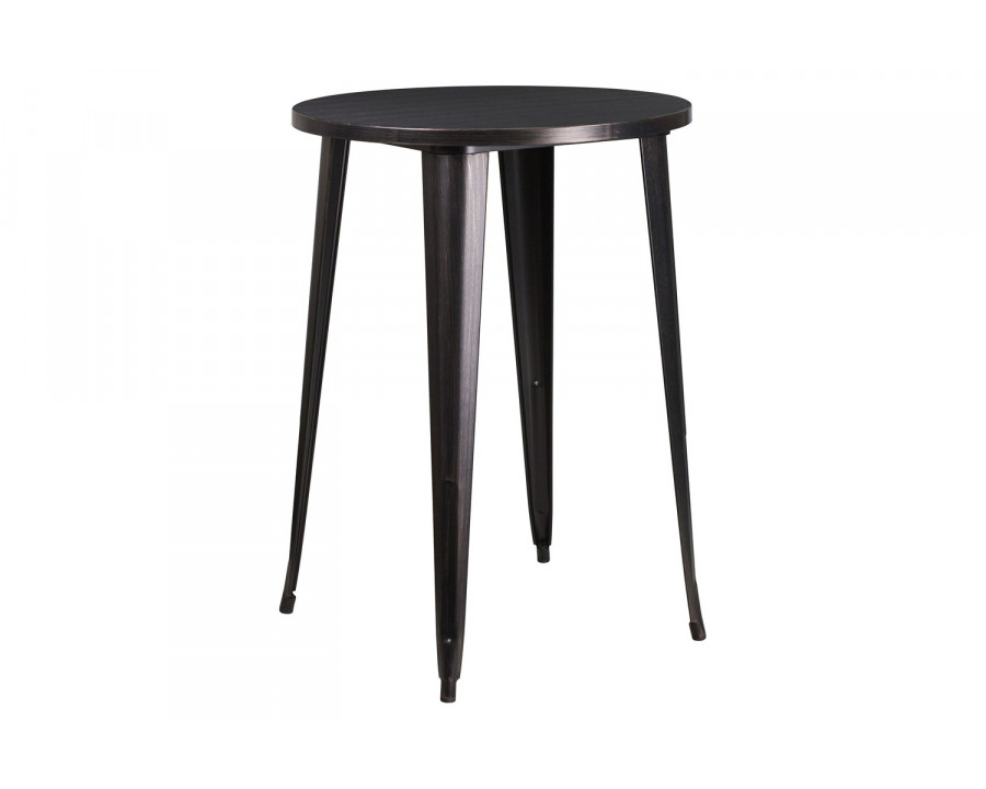 BLNK Philip Commercial Round Metal Indoor-Outdoor Bar Height Table - Black/Antique Gold