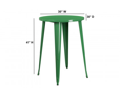 BLNK Philip Commercial Round Metal Indoor-Outdoor Bar Height Table - Green