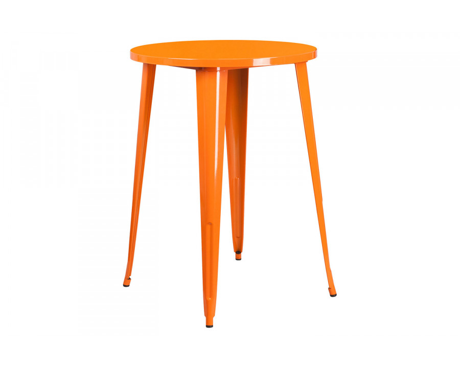 BLNK Philip Commercial Round Metal Indoor-Outdoor Bar Height Table - Orange