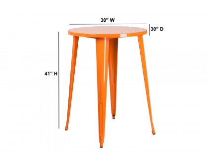 BLNK Philip Commercial Round Metal Indoor-Outdoor Bar Height Table - Orange