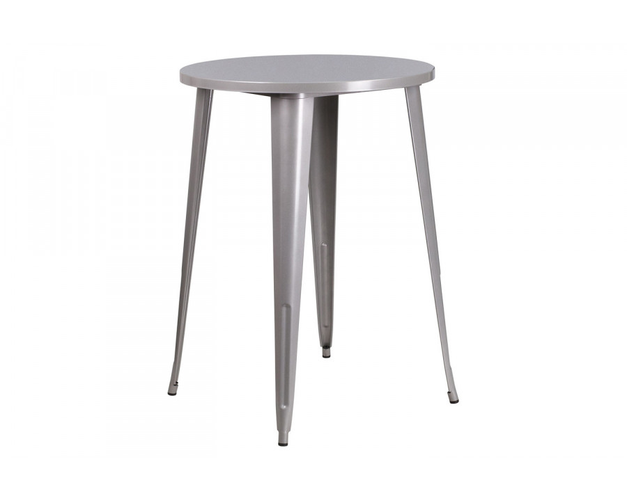 BLNK Philip Commercial Round Metal Indoor-Outdoor Bar Height Table - Silver