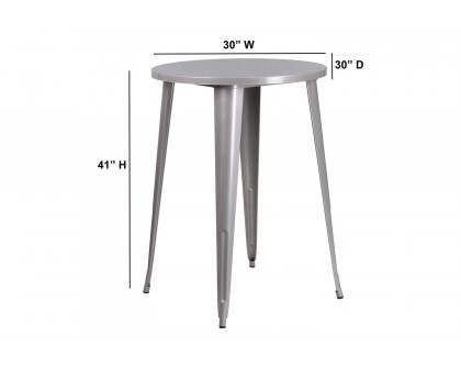 BLNK Philip Commercial Round Metal Indoor-Outdoor Bar Height Table - Silver