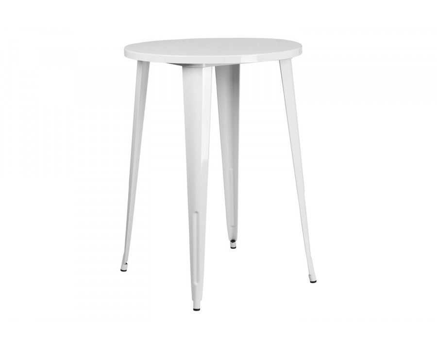 BLNK Philip Commercial Round Metal Indoor-Outdoor Bar Height Table - White