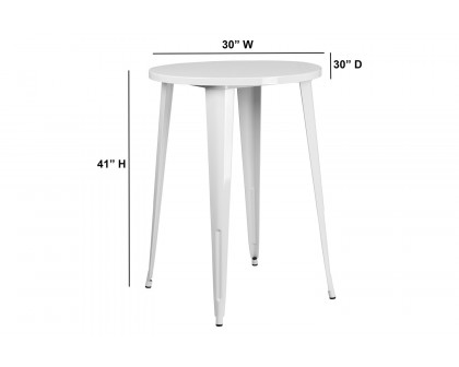 BLNK Philip Commercial Round Metal Indoor-Outdoor Bar Height Table - White