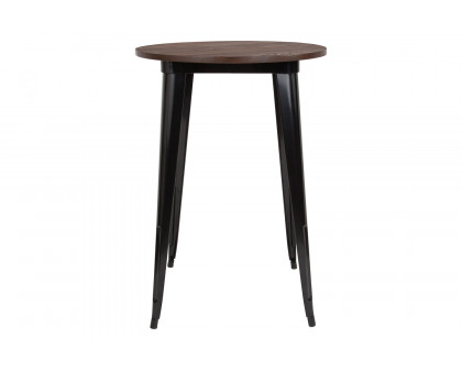 BLNK Philip Round Metal Indoor Bar Height Table with Walnut Rustic Wood Top - Black