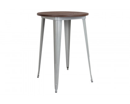 BLNK Philip Round Metal Indoor Bar Height Table with Walnut Rustic Wood Top