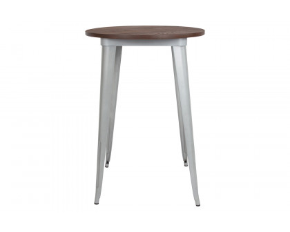 BLNK Philip Round Metal Indoor Bar Height Table with Walnut Rustic Wood Top - Silver