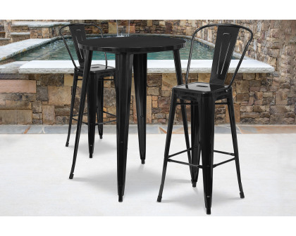 BLNK Caron Commercial Round Metal Indoor-Outdoor Bar Table Set with 2 Cafe Stools