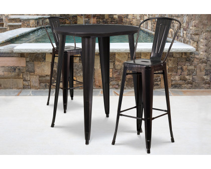 BLNK Caron Commercial Round Metal Indoor-Outdoor Bar Table Set with 2 Cafe Stools