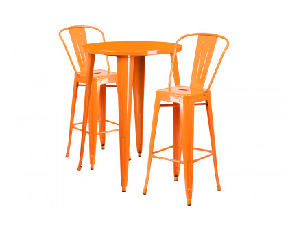 BLNK Caron Commercial Round Metal Indoor-Outdoor Bar Table Set with 2 Cafe Stools - Orange