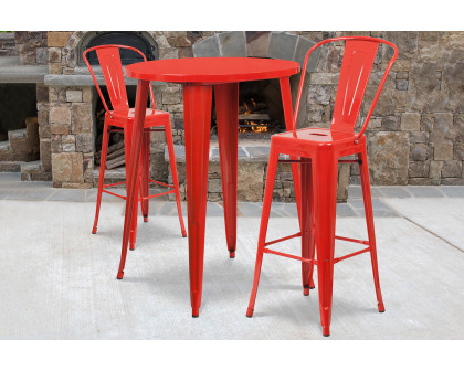 BLNK Caron Commercial Round Metal Indoor-Outdoor Bar Table Set with 2 Cafe Stools