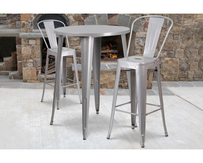 BLNK Caron Commercial Round Metal Indoor-Outdoor Bar Table Set with 2 Cafe Stools