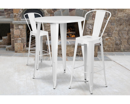 BLNK Caron Commercial Round Metal Indoor-Outdoor Bar Table Set with 2 Cafe Stools