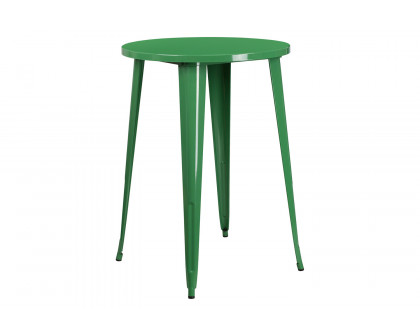 BLNK Boyd Commercial Round Metal Indoor-Outdoor Bar Table Set with 2 Square Seat Backless Stools - Green