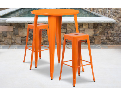 BLNK Boyd Commercial Round Metal Indoor-Outdoor Bar Table Set with 2 Square Seat Backless Stools