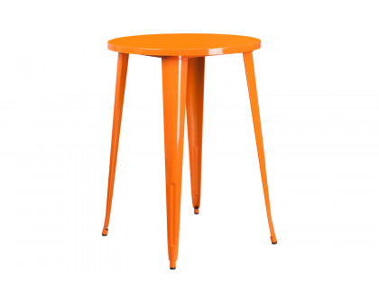 BLNK Boyd Commercial Round Metal Indoor-Outdoor Bar Table Set with 2 Square Seat Backless Stools - Orange