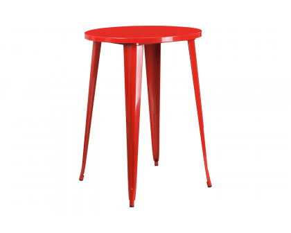 BLNK Boyd Commercial Round Metal Indoor-Outdoor Bar Table Set with 2 Square Seat Backless Stools - Red