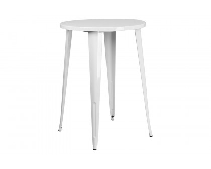 BLNK Boyd Commercial Round Metal Indoor-Outdoor Bar Table Set with 2 Square Seat Backless Stools - White