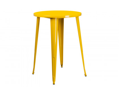 BLNK Boyd Commercial Round Metal Indoor-Outdoor Bar Table Set with 2 Square Seat Backless Stools - Yellow