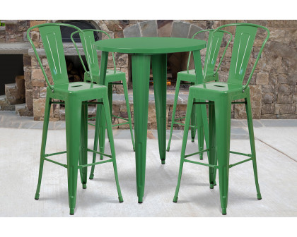 BLNK Callum Commercial Round Metal Indoor-Outdoor Bar Table Set with 4 Cafe Stools