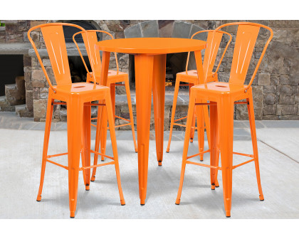 BLNK Callum Commercial Round Metal Indoor-Outdoor Bar Table Set with 4 Cafe Stools