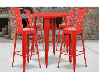 BLNK Callum Commercial Round Metal Indoor-Outdoor Bar Table Set with 4 Cafe Stools