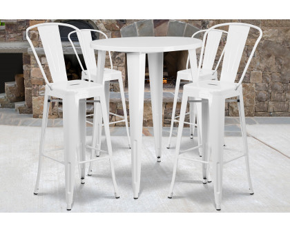 BLNK Callum Commercial Round Metal Indoor-Outdoor Bar Table Set with 4 Cafe Stools