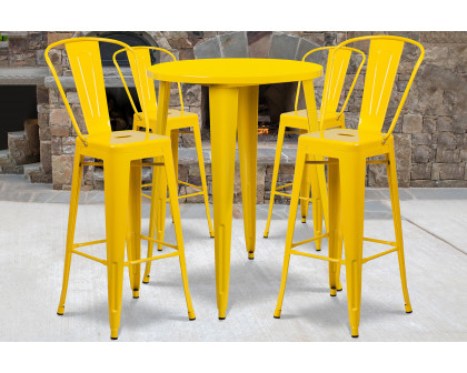 BLNK Callum Commercial Round Metal Indoor-Outdoor Bar Table Set with 4 Cafe Stools